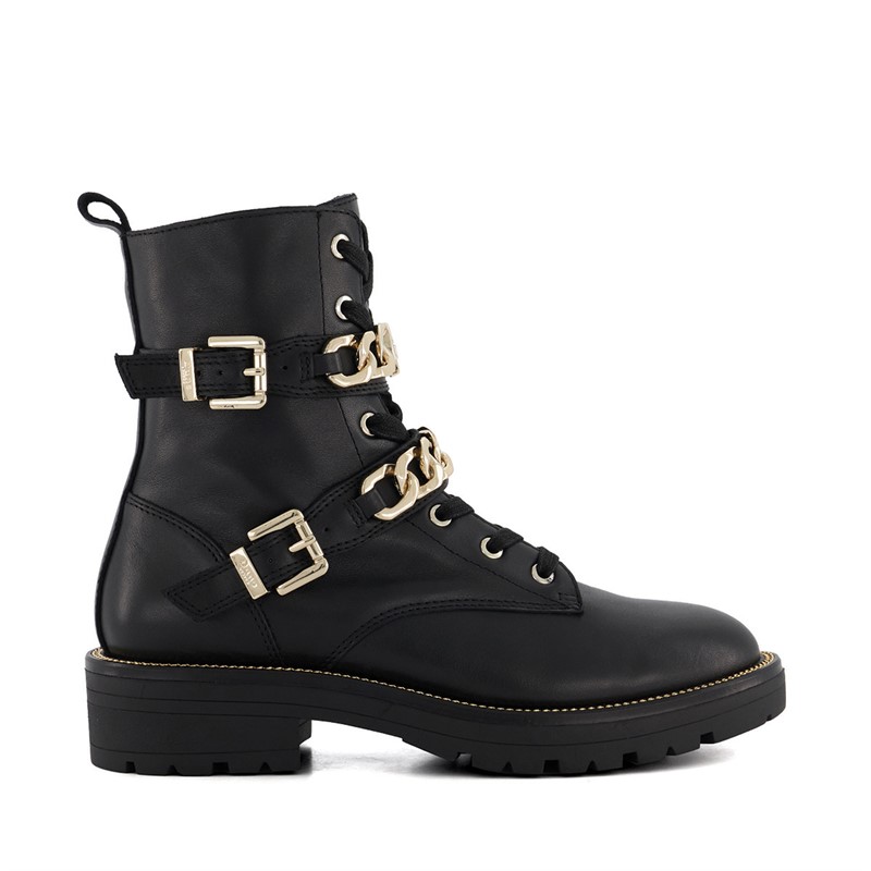 Dune Womens Plazas Buckle Boots Black/Black Leather