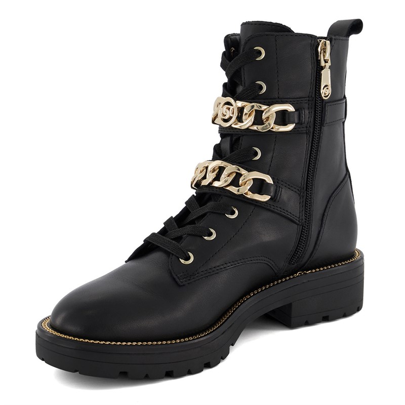 Dune Womens Plazas Buckle Boots Black/Black Leather