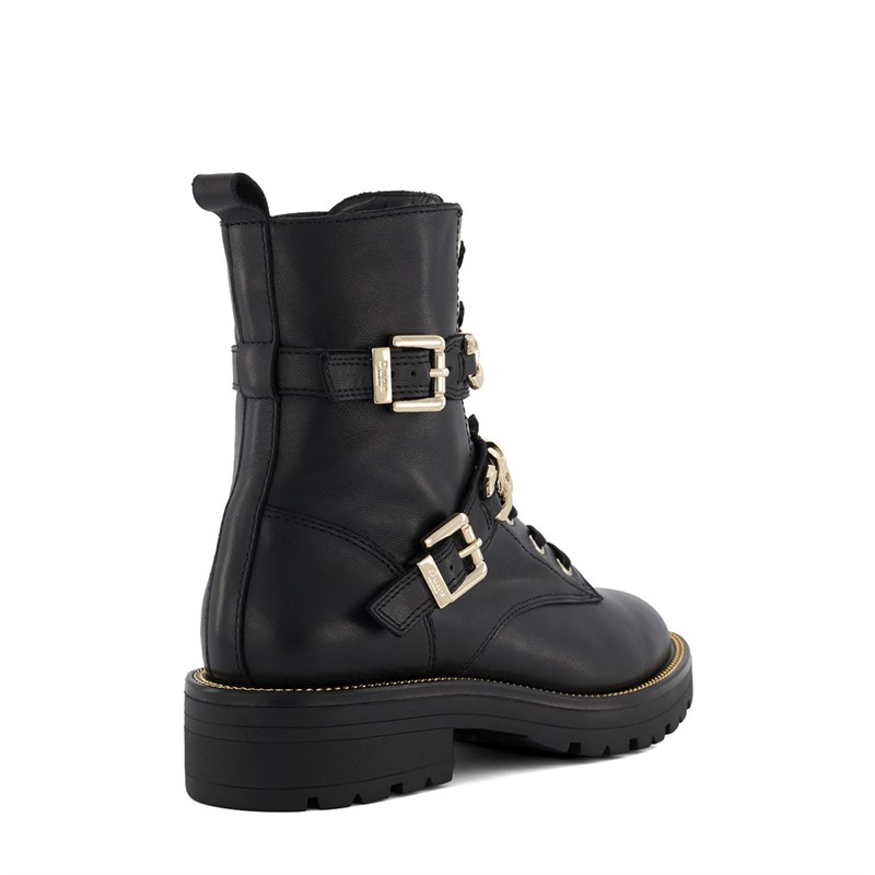 Dune Womens Plazas Buckle Boots Black/Black Leather