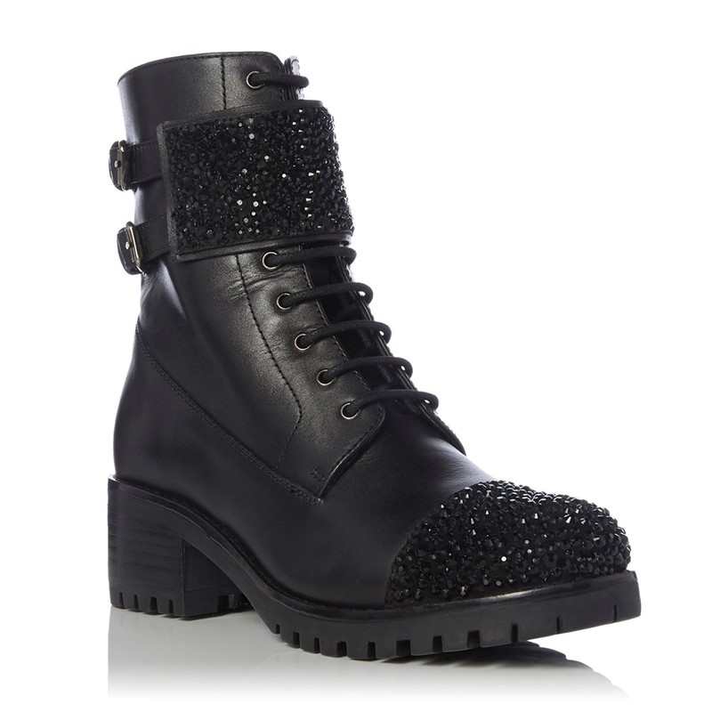 Dune Womens Pegasis Buckled Ankle Boots Black