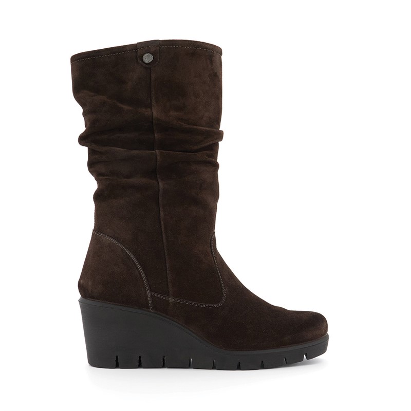 Dune Womens Tasha Wedge Boots Brown Suede