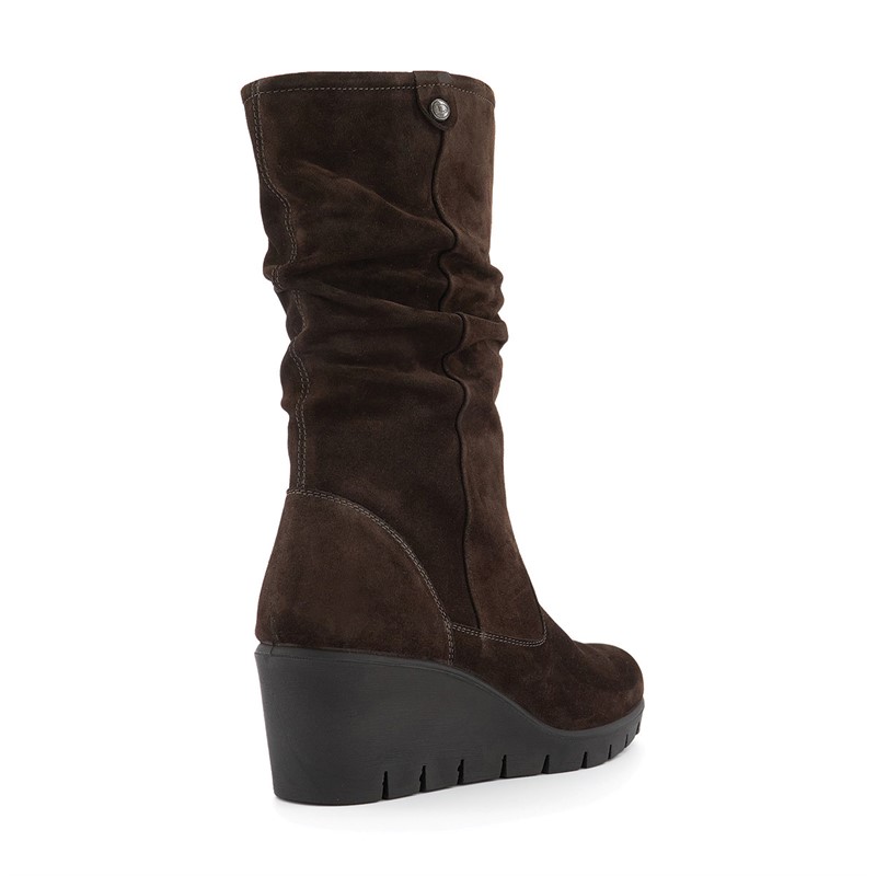 Dune Womens Tasha Wedge Boots Brown Suede