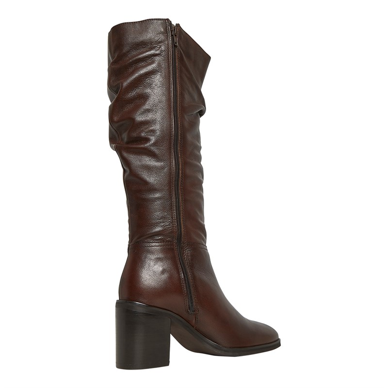 Dune Womens Truce 2 Ruched Boots Brown Leather