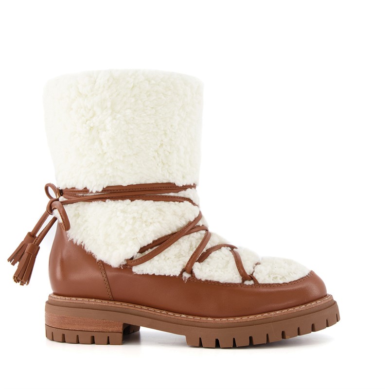 Dune Womens Chunky Faux Shearling Boots Tan Leather