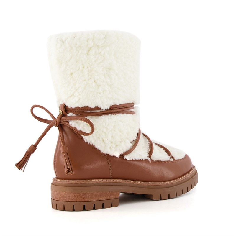 Dune Womens Chunky Faux Shearling Boots Tan Leather