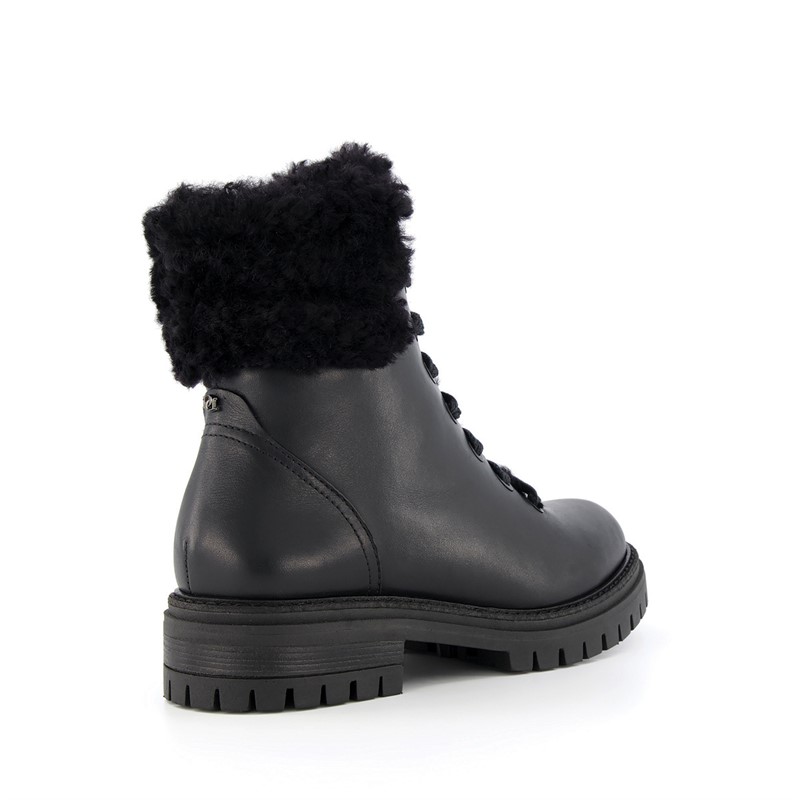 Dune Womens Perch Fur Collar Ankle Boots Black Leather