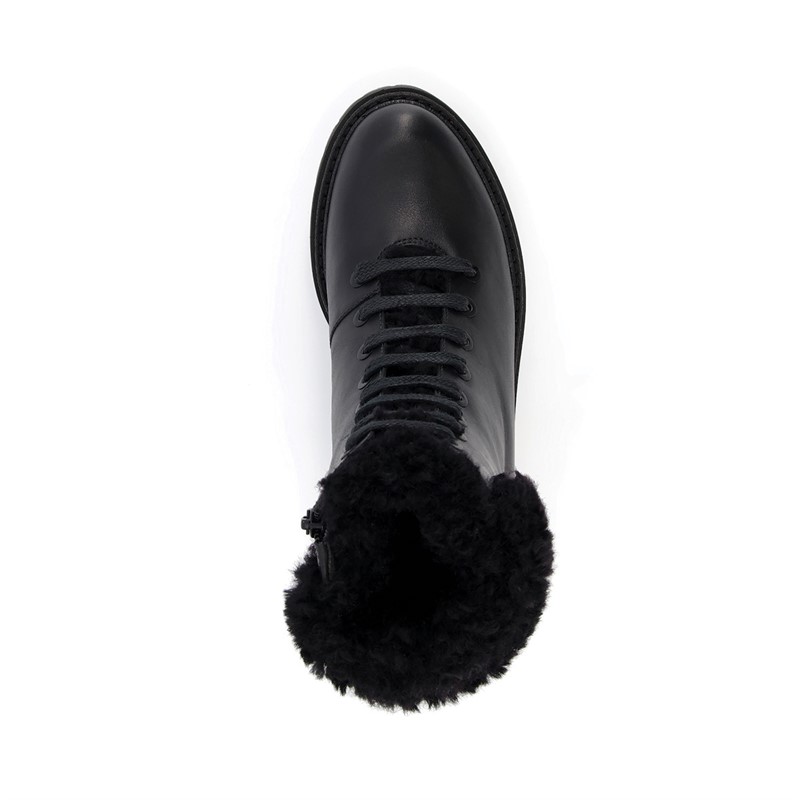 Dune Womens Perch Fur Collar Ankle Boots Black Leather