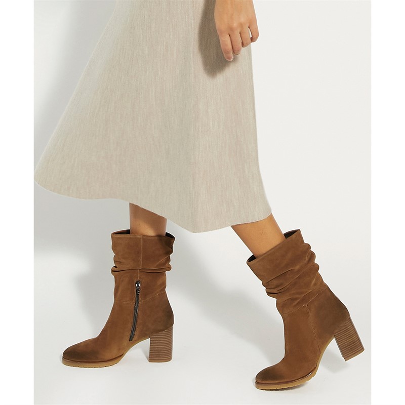 Dune Womens Prominent Ruched Boots Tan Suede