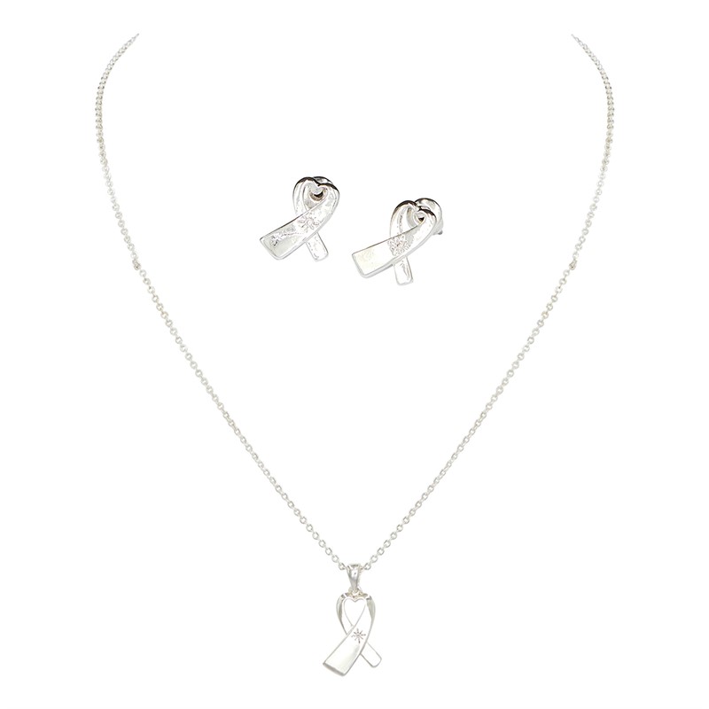 Diamond & Co Womens Necklace And Earrings Gift Set With Diamond Silver