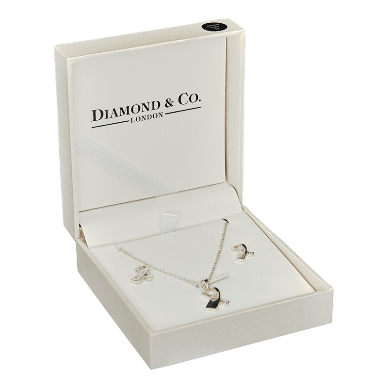 Diamond & Co Womens Necklace And Earrings Gift Set With Diamond Silver