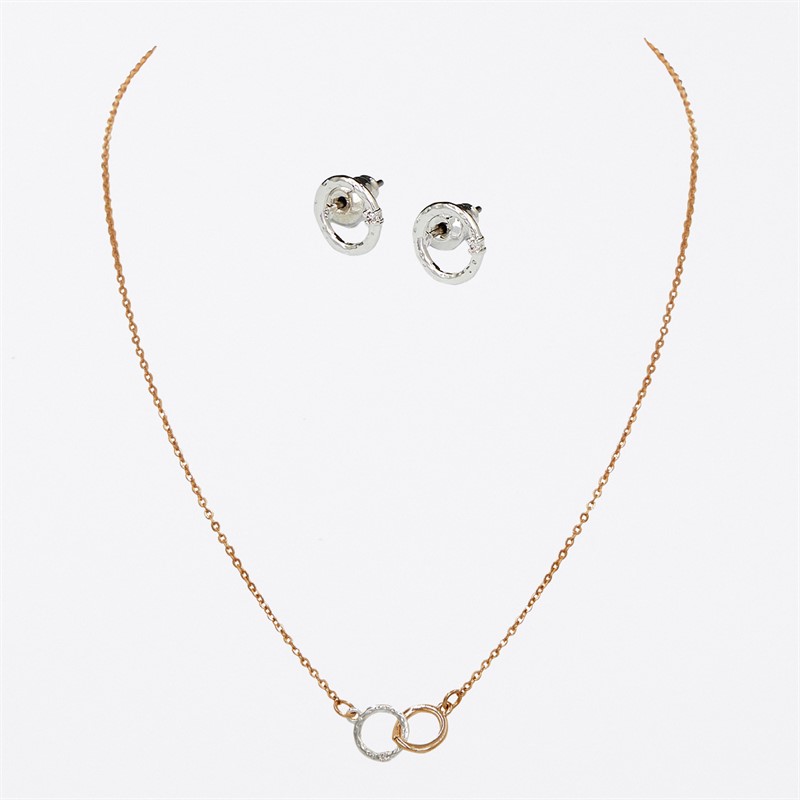 Diamond & Co Womens Necklace And Earrings Gift Set With Diamond Silver/Gold