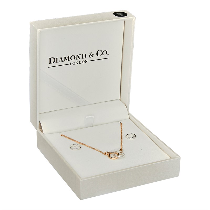 Diamond & Co Womens Necklace And Earrings Gift Set With Diamond Silver/Gold