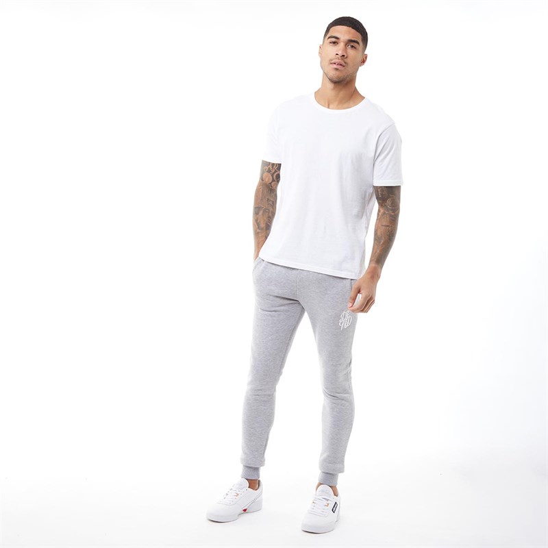 grey joggers white t shirt