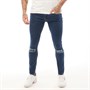 DFND London Mens Leader Ripped Skinny Denim Jeans Mid Blue