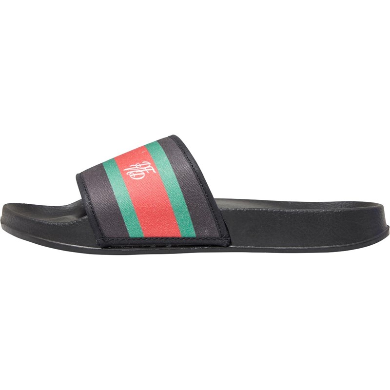 DFND London Mens Rogan Slides Black/Green/Red
