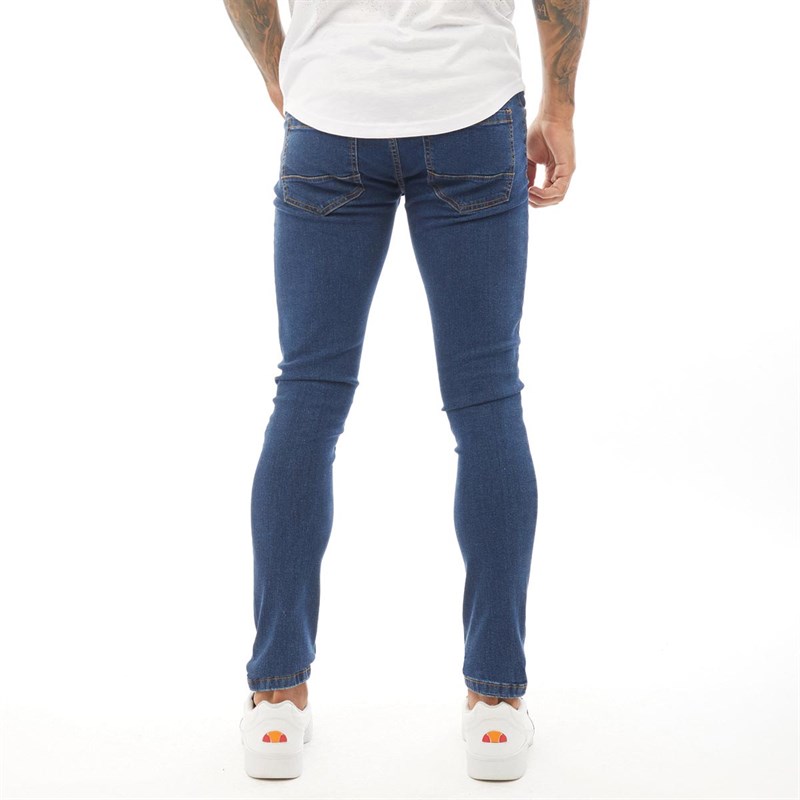 DFND London Mens Core Denim Skinny Fit Jeans Mid Blue