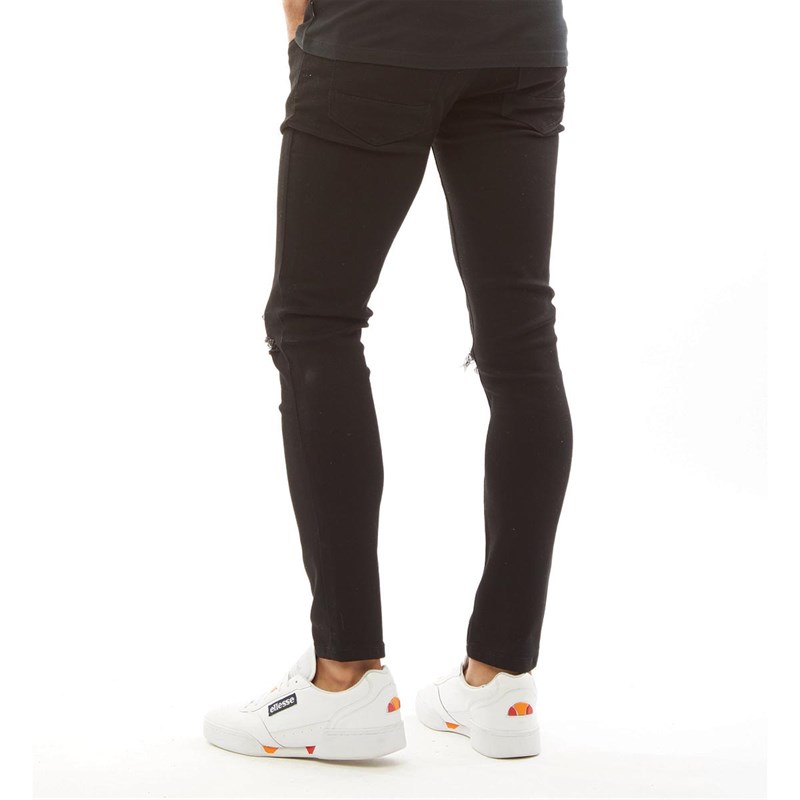 Buy DFND London Mens Sanction Ripped Skinny Jeans Black