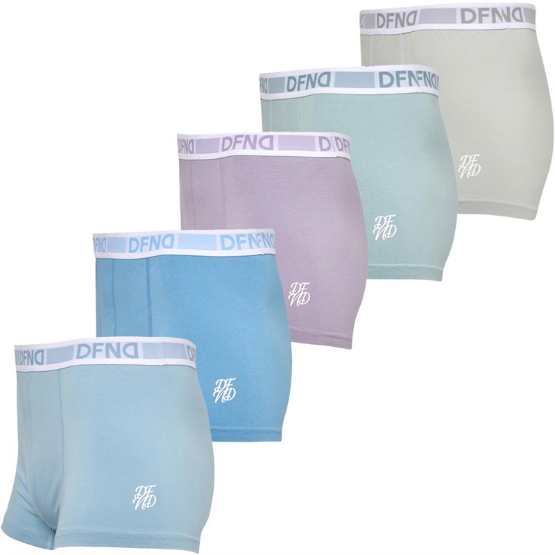 DFND London Mens Dyno Five Pack Boxers Blue/Turquoise/Pastel Blue/Lilac/Grey