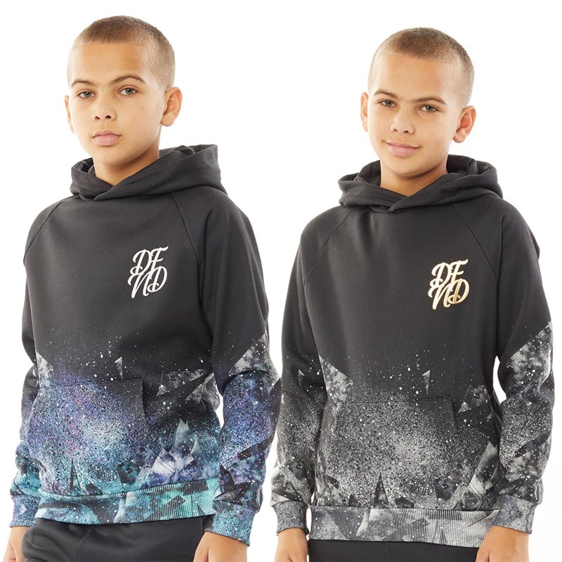 DFND London Boys Shatter Two Pack Hoodies Black Blue/Black Gold