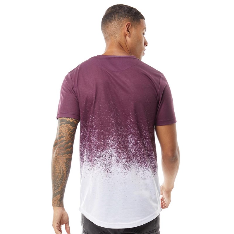 DFND London Mens Eroded T-Shirt Burgundy/White