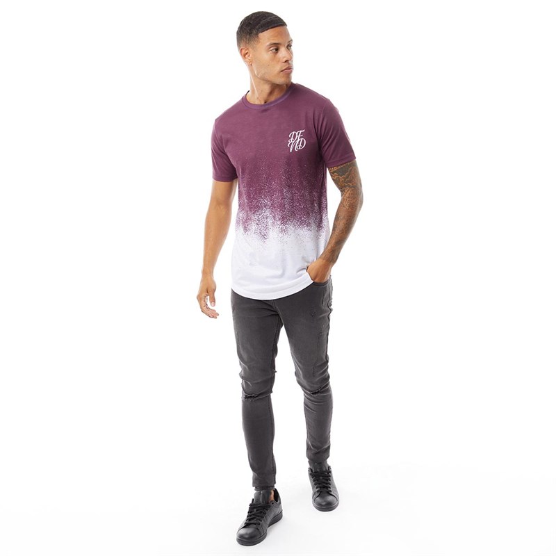 DFND London Mens Eroded T-Shirt Burgundy/White