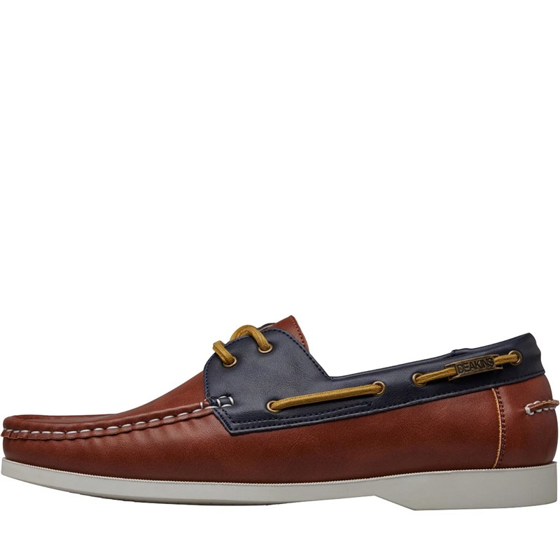 navy tan boat shoes