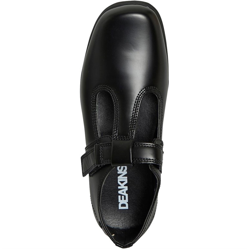 Deakins Junior Girls Bow T-Bar School Shoes Black