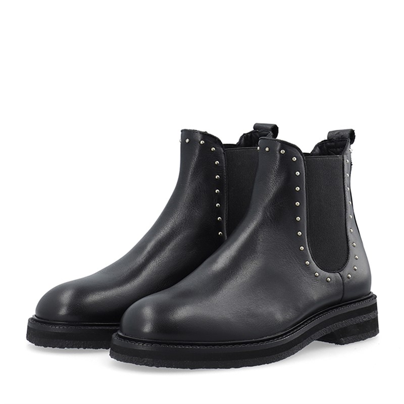 Ca'Shott Damen Casbetty Chelsea Stiefel mit Nieten Leder Schwarz