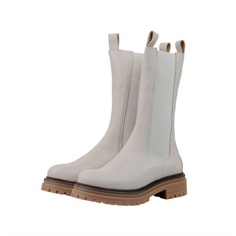 Ca'Shott Damen Cashannah Chelsea Stiefel Hoher Schnitt Leder Picasso Beige