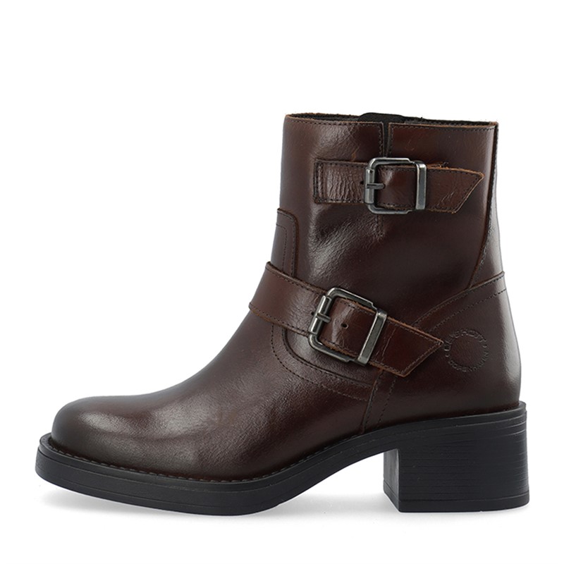 Ca'Shott Damen Casrikke Biker Stiefel mit Reißverschluss innen zum Anziehen Leder Coffee