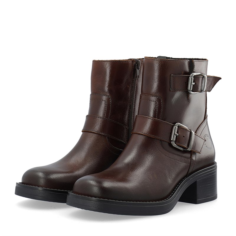 Ca'Shott Damen Casrikke Biker Stiefel mit Reißverschluss innen zum Anziehen Leder Coffee