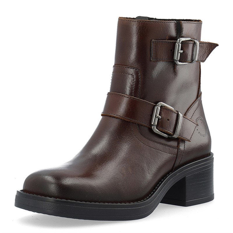 Ca'Shott Damen Casrikke Biker Stiefel mit Reißverschluss innen zum Anziehen Leder Coffee