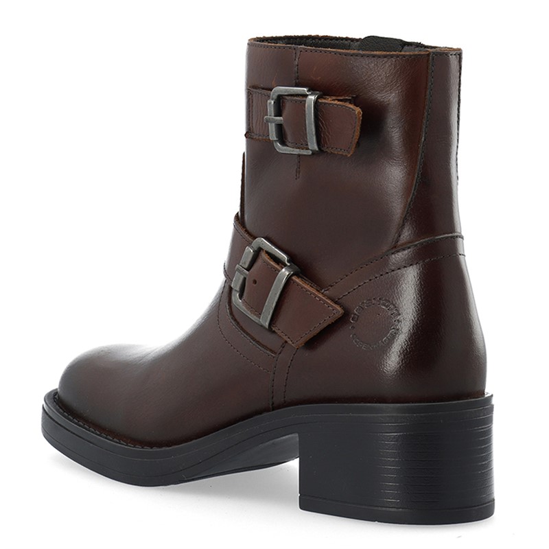 Ca'Shott Damen Casrikke Biker Stiefel mit Reißverschluss innen zum Anziehen Leder Coffee