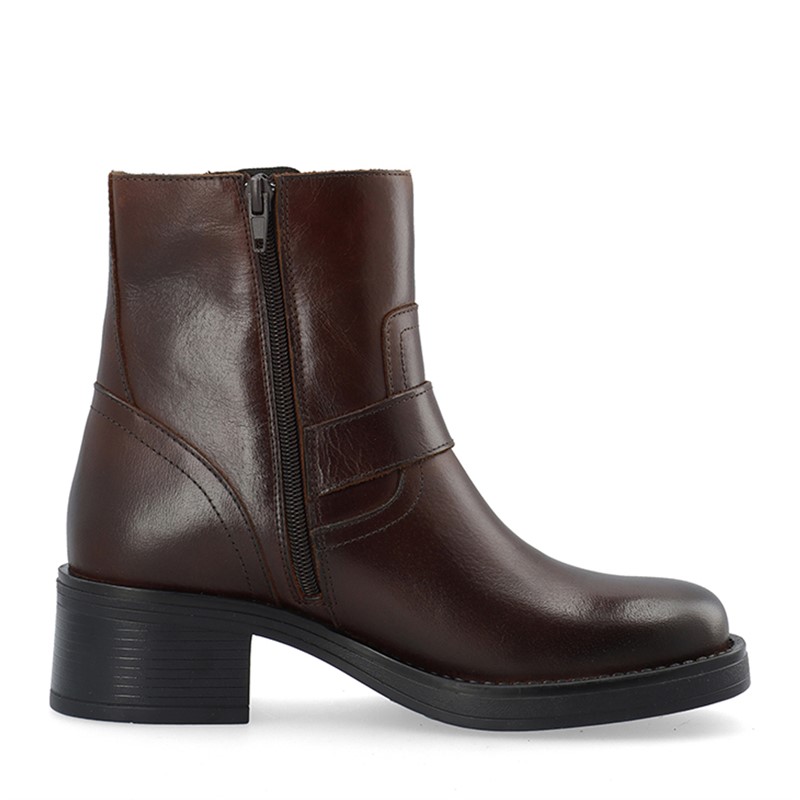 Ca'Shott Damen Casrikke Biker Stiefel mit Reißverschluss innen zum Anziehen Leder Coffee