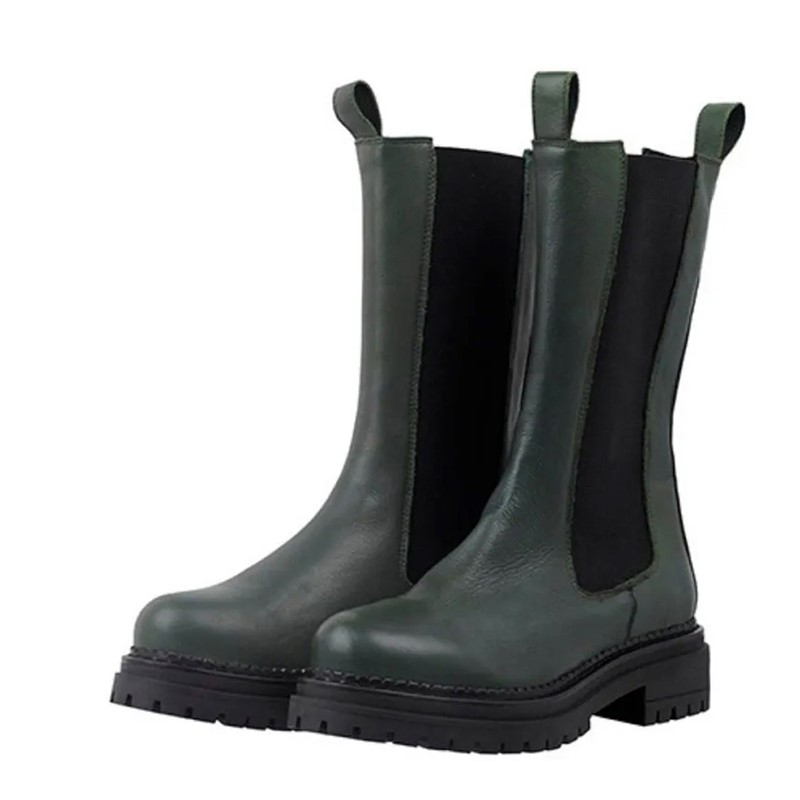 Ca'Shott Damen Cashannah Chelsea Stiefel Hoher Schnitt Leder Dark Green Delfi