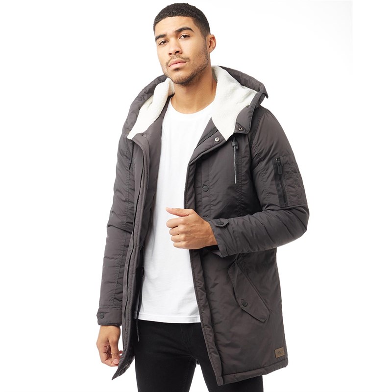 Buy DuFFS Mens Hooded Parka Jacket Dark Charcoal