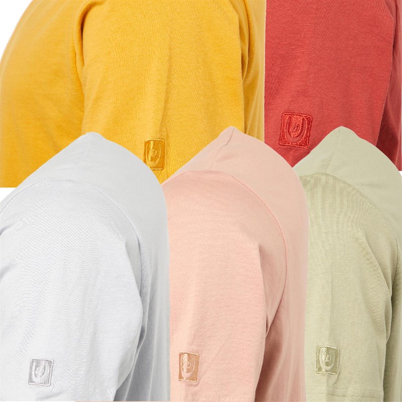 Duck And Cover Mens Kranatise Five Pack Organic T-Shirts Barn Red/T Green/Peal Blue/Tinsel Yellow/Rose