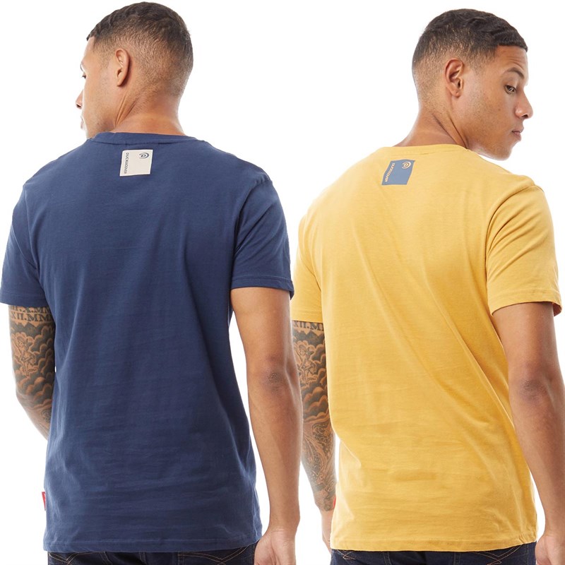 Duck And Cover Mens Crackmere Two Pack T-Shirts Yellow/Navy