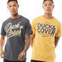 Duck And Cover Mens Chavaler Two Pack T-Shirts Charcoal Marl/Yellow