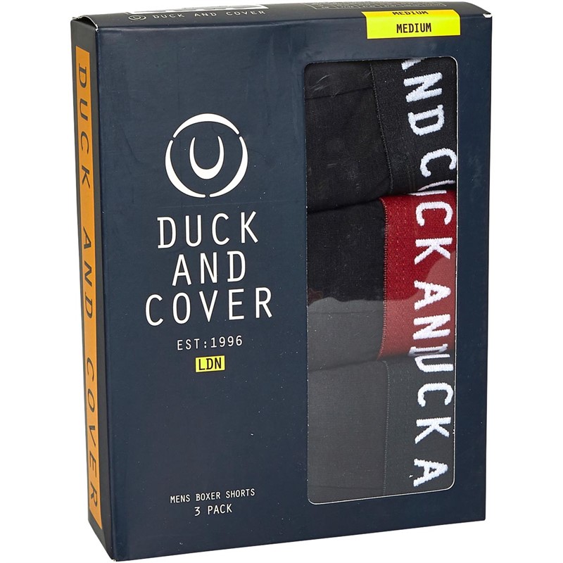 Duck And Cover Mens Scorla Three Pack Boxer Shorts Black