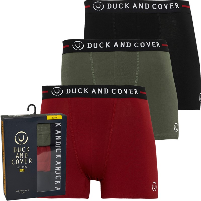 Duck And Cover Mens Scorla Three Pack Boxer Shorts Olive