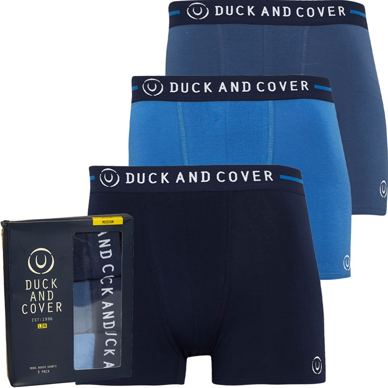 Duck And Cover Mens Scorla Three Pack Boxer Shorts Blue