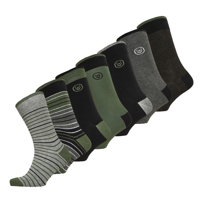 Duck and Cover Mens Bellion Olive Seven Pack Socks Assorted