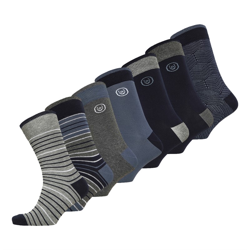 Duck and Cover Mens Bellion Blue Seven Pack Socks Assorted