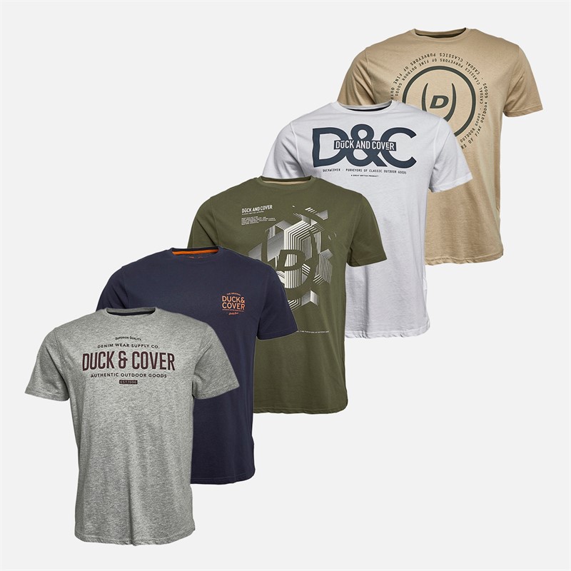 Duck and Cover Mens Cheymore Five Pack T-Shirts Assorted
