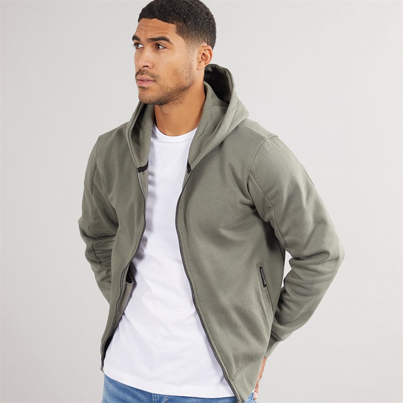 Duck and Cover Mens Chemtars Full Zip Hoodie Green Slate