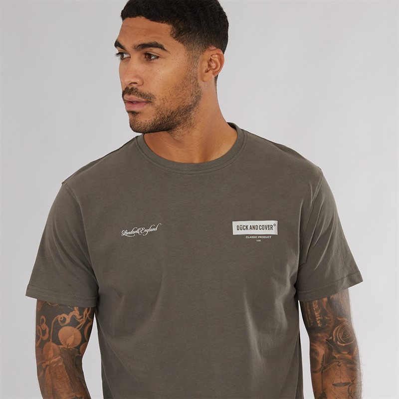 Duck and Cover Mens Mersak Tape T-Shirt Dark Olive