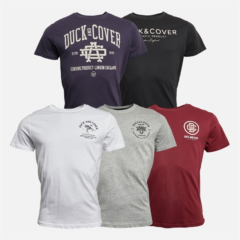 Duck and Cover Mens Klapstar Five Pack Graphic T-Shirts Assorted - Size M