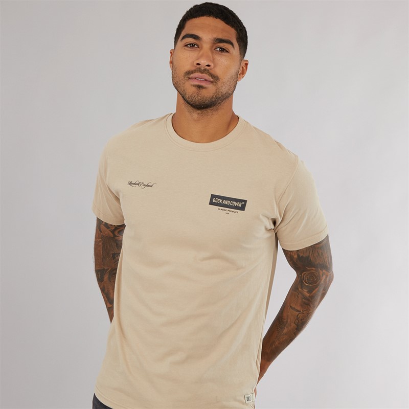 Duck and Cover Mens Mersak Tape T-Shirt Greige - Size M