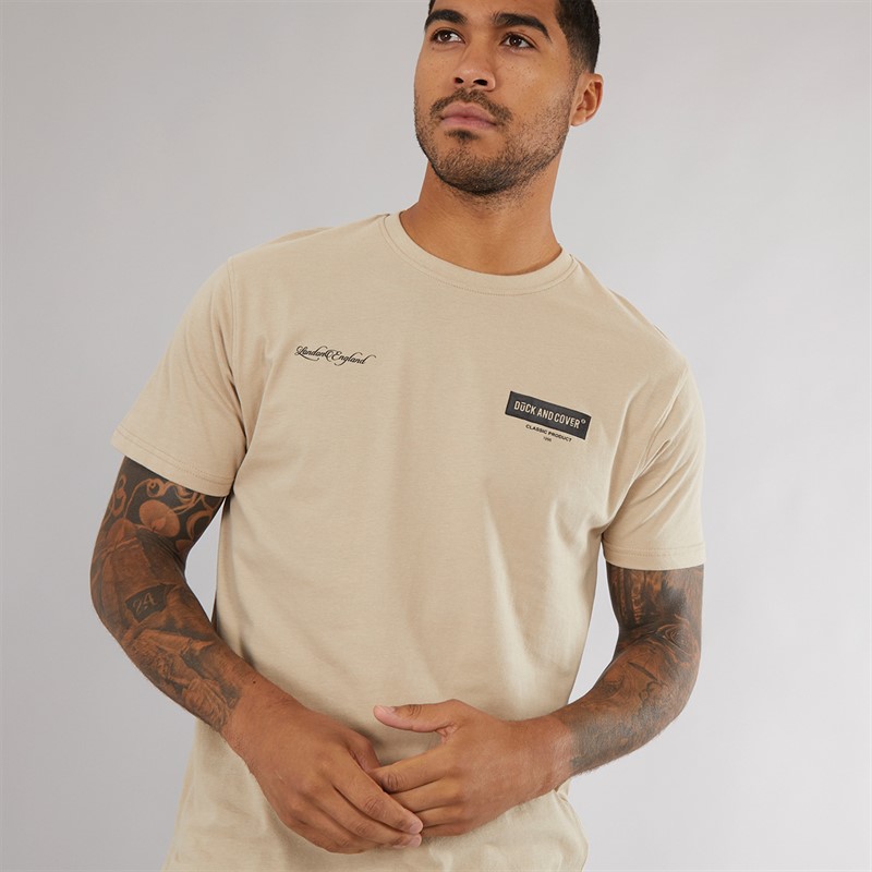 Duck and Cover Mens Mersak Tape T-Shirt Greige